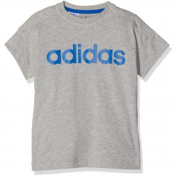 Adidas Linear Manga Corta Camiseta para niños, otoño/Invierno, Infantil, Color Medium Grey Heather/Blue, tamaño 104