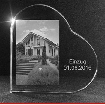 Vip-Laser 2d - Grabado cristal corazón con tu foto o Casa grabado. El regalo ideal para alimentador o a la casa Übergabe., XXL = 105 x 105 x 19 mm
