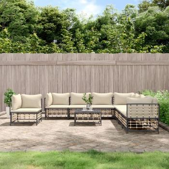 vidaXL 9-Piece Anthracite Poly Rattan Garden Lounge Set with Cushions