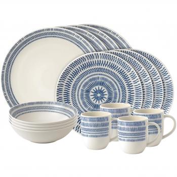 Royal Doulton - Juego de 16 Piezas de Chevron, Porcelana, Azul Oscuro, 36,2 x 27,8 x 30,6 cm