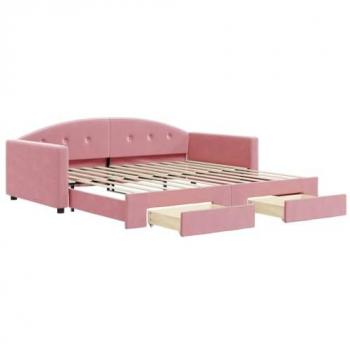 Sofá cama nido con cajones terciopelo rosa 100x200 cm