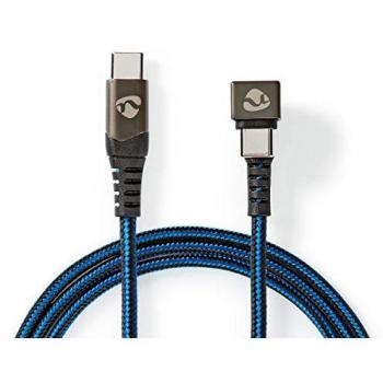 Cable USB 2.0 Tipo C Macho a Macho - 480 Mbps - Chapado en Oro - 1 m - Redondo - Trenzado/Nylon - Negro/Azul
