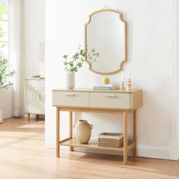 Mesa Consola Ferrersp 2 Cajones y Estante 100x40x80cm - Roble/Espuma de Avena