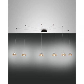 Lámpara de techo colgante LED Cluster Cristal ámbar Fabas Luce Arabella 3547-46-125, metal y vidrio soplado
