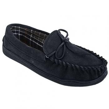 Mens Navy Blue Real Suede Moccasin Slippers