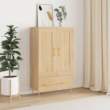 Aparador alto de madera de ingeniería 69,5x31x115 cm en color roble Sonoma, mueble de almacenaje para salón con armarios y cajón de madera, buffet moderno, armario auxiliar y armario de almacenamiento