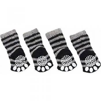 Calcetines para Perros Antideslizantes en Negro y Gris con Rayas Talla L