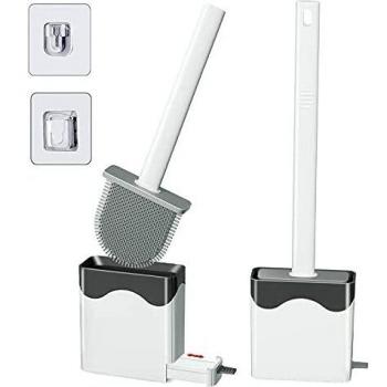 2 Pack Escobillas de Baño, Escobilla Baño Silicona, Escobilla WC Silicona con Secado Rápido, Escobillas y Portaescobillas de Inodoro de Montaje