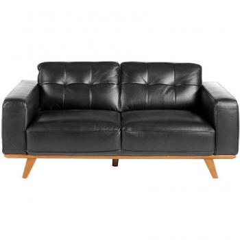 Sofá 2 plazas tapizado en piel vacuno negro ANGEL CERDÁ 6030C, color Negro | Nogal, dimensiones 181 x 95 x 78 cm
