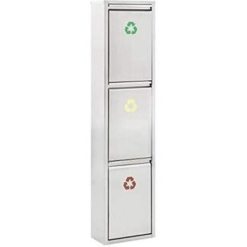 vidaXL Cubo Basura Reciclaje 3 Compartimentos Vertical Cubetas Extraíbles Separador Basuras Acero Inoxidable Colores Símbolos Identificar Residuos