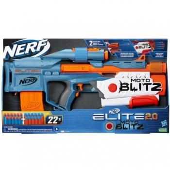 NERF Lanzador Elite 2.0 Motoblitz - Lanza 10 Dardos seguidos o 6 Dardos a la Vez, Clip de 10 Dardos, 22 Dardos
