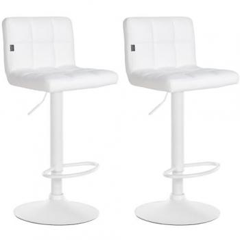 Set de 2 Taburetes de Bar Feni en Polipiel Blanco con Base Metálica y Reposapiés, Sillas Giratorias Modernas