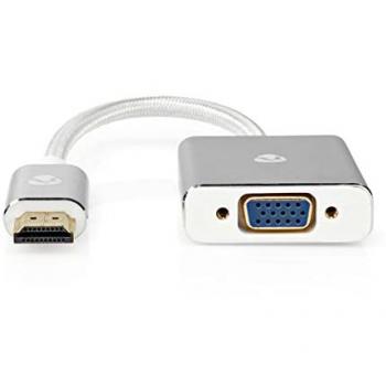 Adaptador HDMI a VGA con Audio 3.5mm - Conector Metálico, 20cm, Plata