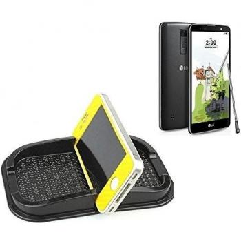 Montaje autoadhesivo de goma para el salpicadero / escritorio, adecuado para LG Electronics Stylus 2 Plus, negro. Incl. Compartimento de almacenamiento para vasos, monedas, llaves, etc. titular salpicadero, titular Smartphone móvil titular de teléfono, 