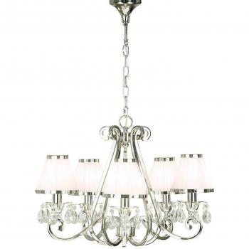 Lámpara colgante de techo Oksana, níquel pulido, 5 luces con colgantes de cristal en 5 tonos blancos, E14