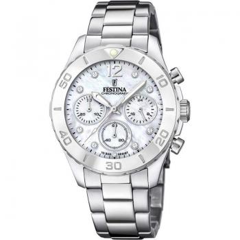 Festina Ladies Chronograph Watch with Zirconia Setting & Steel Bracelet F20603-1