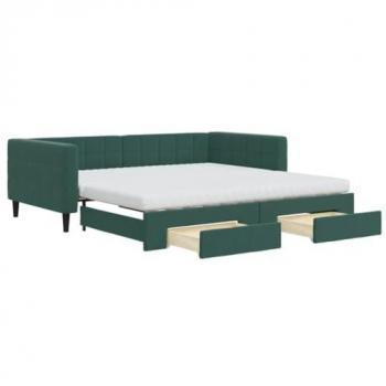 Sofá cama nido con cajones de terciopelo verde oscuro 100x200 cm