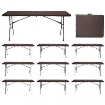 MegaPack 10 Mesas Plegables Portátiles de Resina 180cm Color Marrón Efecto Ratán