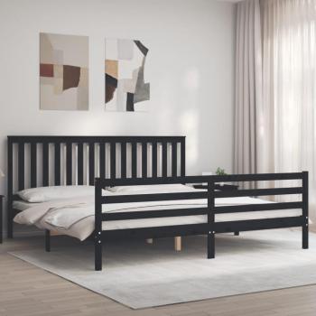 Cama con cabecero de madera maciza negra 200x200 cm