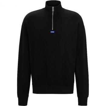 Suéter Troyer HUGO Neeler de Algodón con Cremallera y Logo Azul, Color Negro, Talla L