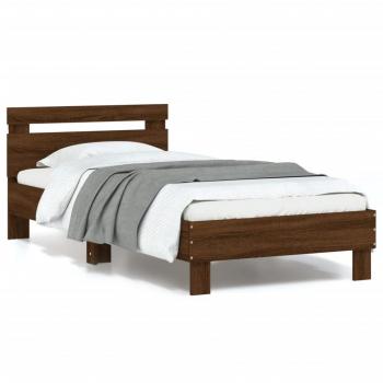 Cama con cabecero y LED Roble Marrón 90x190 cm