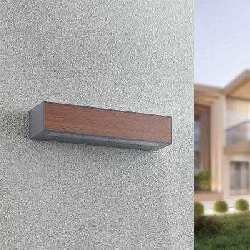 Aplique LED exterior Arcchio Miraz, diseño moderno en color marrón, fabricado en aluminio, con una llama