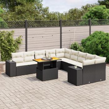11-Piece Black Poly Rattan Garden Sofa Set with Cushions