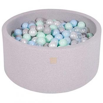 Piscina de Bolas Meowbaby 90x40cm, Gris Claro con 300 Bolas (Perla/Gris/Transparente/Menta/Azul) Certificada para Niños