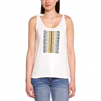 SEE U SOON - Camiseta de tirantes con cuello redondo sin mangas para mujer, talla 40, color blanco