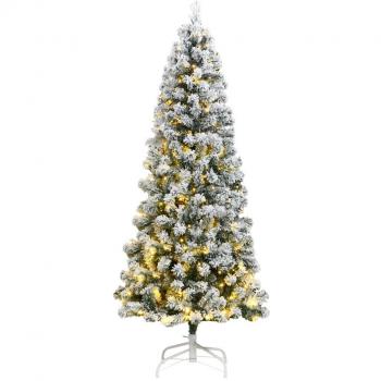 Flocked Snow Artificial Hinged Christmas Tree with 300 LEDs - 210 cm
