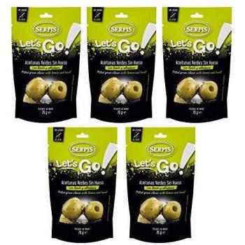 [Pack de 5] - Aceitunas aliñadas con limón y albahaca Let's Go de Serpis, 70 g …