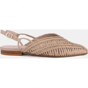 Mules de mujer en beige planos macramé con puntera afilada