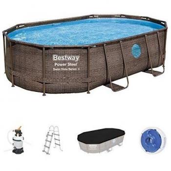Set de Piscina Ovalada Power Steel 488x305x107 cm con Estructura de Acero y Filtro de Arena Bestway