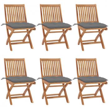 Folding Garden Chairs Set with Cushions - 6 pcs Solid Teak Wood