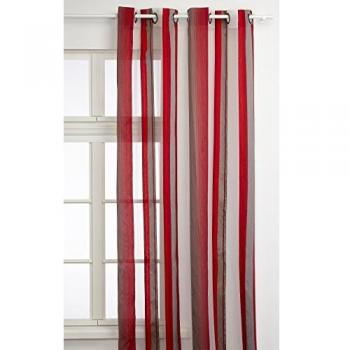 Cortina Rayas Rojas y Grises con Ojetes - Modelo Beverly - 140 x 280 cm - Sintética - Opaca