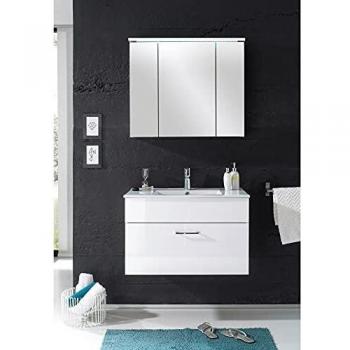 Stella Trading Splash-Armario con Espejo para baño con iluminación LED en Color Blanco Brillante, Madera, 80 x 68 x 23 cm