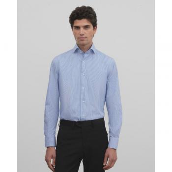 Silbon - Camisa de hombre corte slim mil rayas azul marino