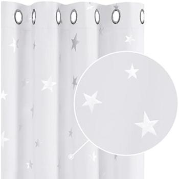Deconovo Cortinas Opacas de Salon con Aislamiento Térmico para Ventanas Infantiles Estrella Plateada 2 Piezas 132 x 214 cm Gris Blanco