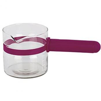 Cazo de vidrio templado con mango para microondas 360 ml color granate apto para lavavajillas