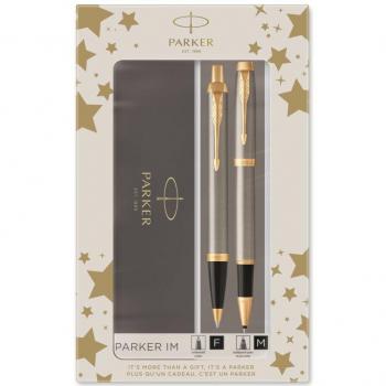 Parker I.M. Brushed Metal GT Ballpoint and Rollerball Pen Gift Set