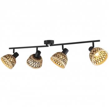 Plafón de Techo Industrial-Nórdico Lance, 4 luces, Acero Negro y Madera Marrón, E14