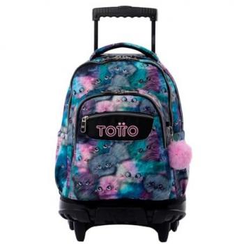 Mochila Escolar con Ruedas TOTTO Modelo Renglones Kitten, Capacidad 26,21 Litros, Bolsillo para PC 14, Bolsillo para Botella, Correas en S para Mayor Comodidad, Res