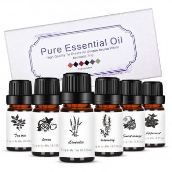 Meyin Aceites Esenciales 6 Set de Lavanda, Árbol de Té, Menta, Naranja Dulce, Romero, Limón para Humidificador, Yoga, Difusor Aroma, Spa