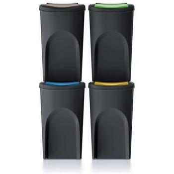 Set de 4 cubos de basura KEDEN SORTIBOX 100% plástico reciclado, negro, volumen total 140L (4x35L)
