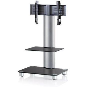 VCM Bilano Silber-Soporte Vertical para TV, con Estante, Ruedas Incluidas, Cristal de Color Negro