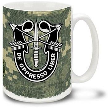 Army Special Forces De Oppresso Liber on ACU Digital Camo 15 Ounce Coffee Mug by Cuppa