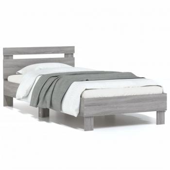 Cama con cabecero de madera multicapa gris Sonoma 90x190 cm