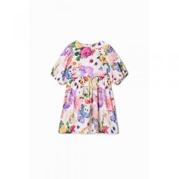 Vestido Evasé de Flores Desigual para Niñas, Modelo Akira, Color Blanco, 12 Años