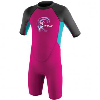 Traje neopreno O'Neill Toddler Reactor 2/2mm Back Zip S/S Spring para niña en rosa fucsia, azul cielo y negro