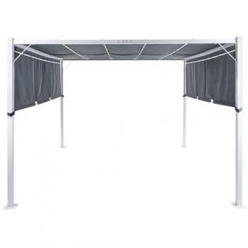 Cenador Pérgola de Jardín 310 x 310 cm con Pantalla de Tela, Estructura Metálica y Luces LED Solares Gris Parga